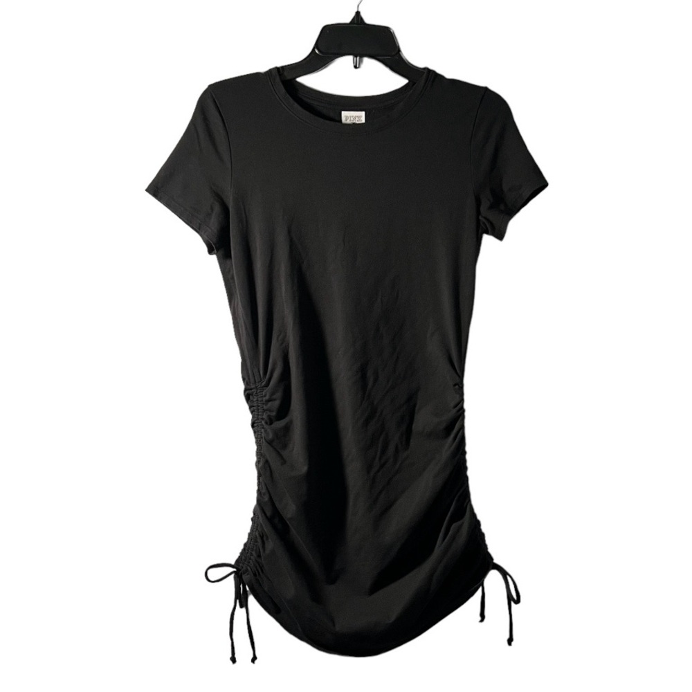 Pink by Victoria Secret Black Short Sleeve Dress with Ruching Size Small